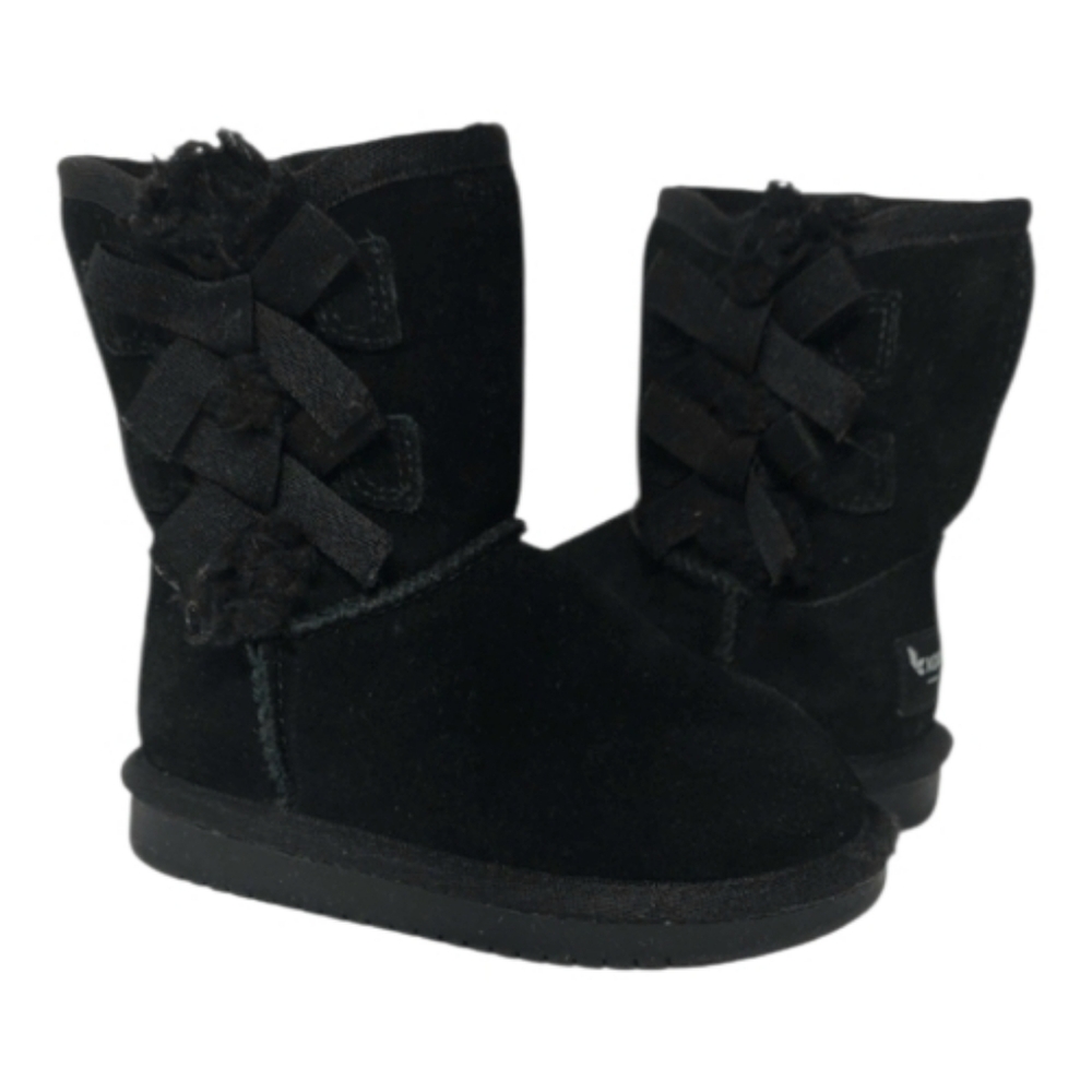 Koolaburra by UGG Victoria Black Suede Short Boots Bow Detail Girl ‎ 7 1090330